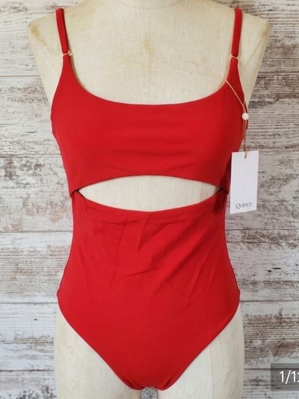 Quince Red One-Piece Swimsuit with Front Cutout NWT!